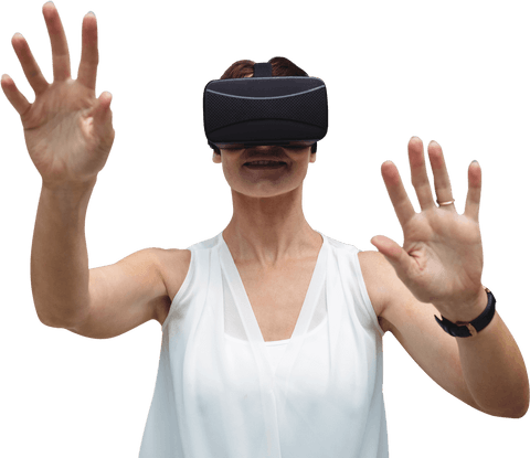woman engaging with virtual reality using transparent vr headset - Download Free Stock Videos Pikwizard.com
