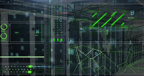 Futuristic Data Analysis Display Overlapping Computer Servers
