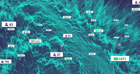 Digital Network with Streaming Social Media Icons and Analytics