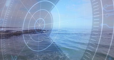 Advanced marine radar scanning over serene ocean