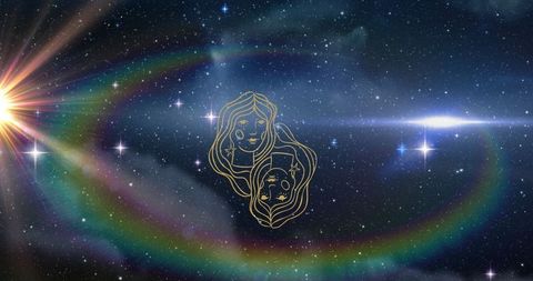 Gemini Zodiac Sign with Glowing Stars in Cosmic Background