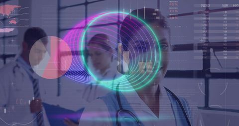 Innovative Medical Technology with Diverse Doctors and Data Overlay - Download Free Stock Images Pikwizard.com