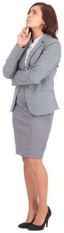 Worried Businesswoman Looking Up on Transparent Background