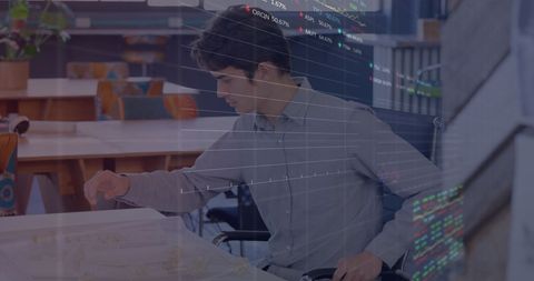 Businessman Analyzing Data with Stock Market Holographic Display