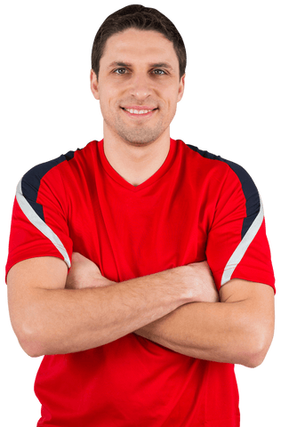Confident Football Player Smiling Wear Red Shirt on Transparent Background