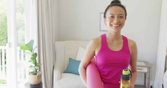 Young Woman Ready for Yoga Session at Home - Download Free Stock Images Pikwizard.com