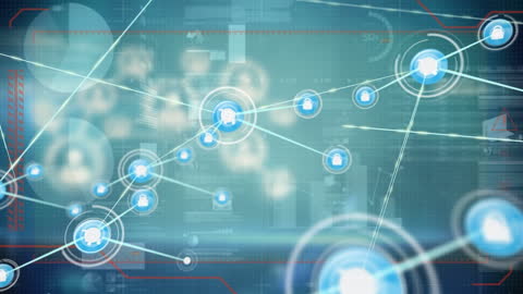 Digital Network Connections Over Blue Data Grid