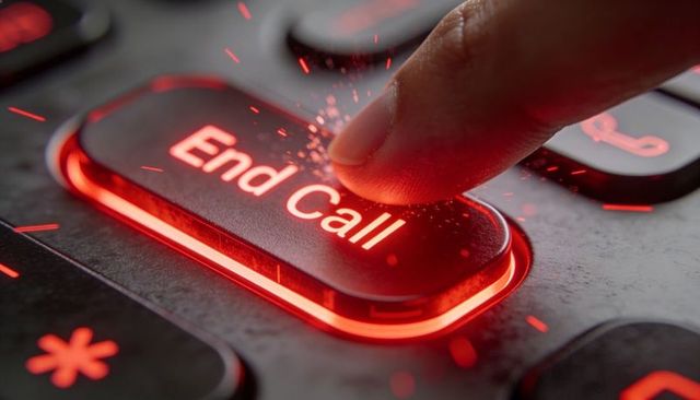 Pressing end call button with finger creating red sparks on phone keypad macro backlit