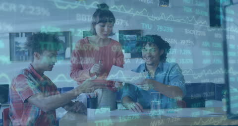 Diverse Business Team Collaborating with Digital Financial Data Interface