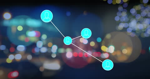 Digital Networking Icons Over Busy Urban Scene