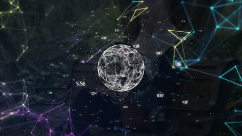 Digital Globe Overlay on Relaxing Woman with Smartphone