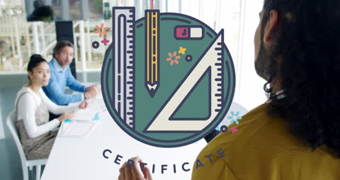 Diverse Business Team Analyzing Graphic Certificate Animation