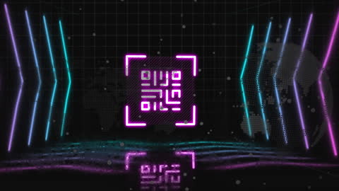Neon QR Code in Futuristic Data Processing Environment