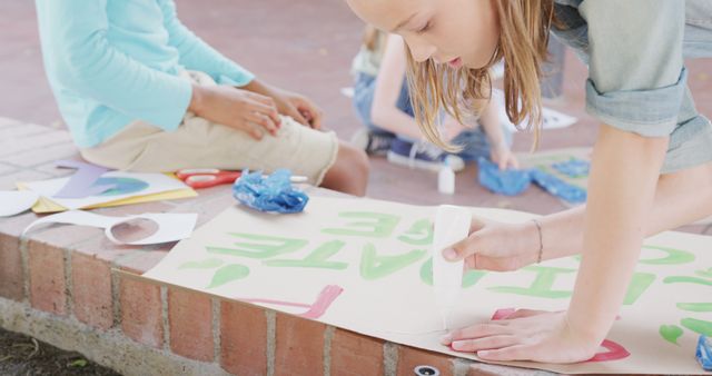 Children Creating Art Together Outdoors - Download Free Stock Images Pikwizard.com