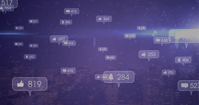 Social Media Notifications Over A Night City Background - Download Free Stock Images Pikwizard.com