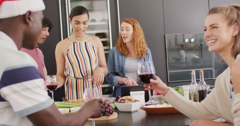 Diverse Friends Enjoying Dinner Preparation Together in Kitchen - Download Free Stock Images Pikwizard.com