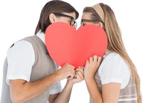 geeky couple kissing behind transparent red heart - Download Free Stock Videos Pikwizard.com