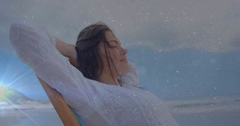 Serene Beach Relaxation with Woman in White