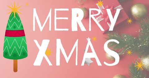 Festive Christmas Greeting with Holiday Decor on Pink