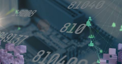 Digitally Enhanced Server with Dynamic Numbers and Global Connections - Download Free Stock Images Pikwizard.com