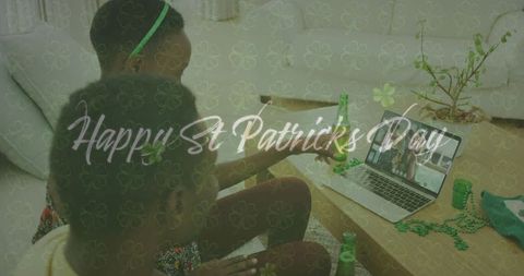 Virtual st. Patrick's day celebration with video call and decor