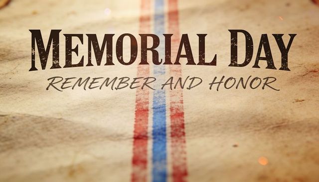 Memorial day remember and honor vintage parchment tricolor stripe distressed typography