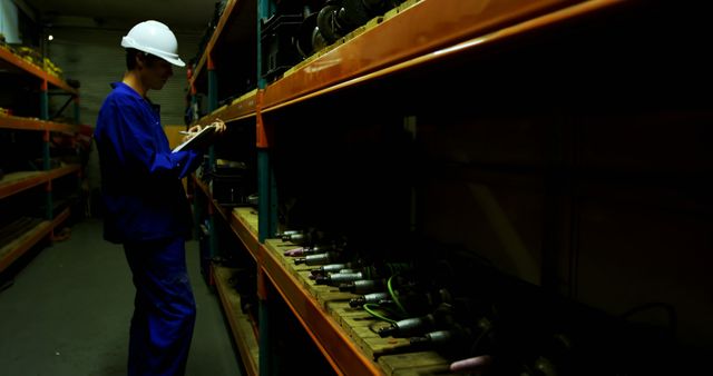 Warehouse Worker in Protective Gear Checking Inventory in Storage Room - Download Free Stock Images Pikwizard.com