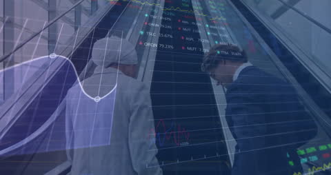 Business Professionals Analyzing Financial Data Graphics Overlay