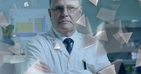 Confident Scientist in Laboratory with Digital Innovation Overlay