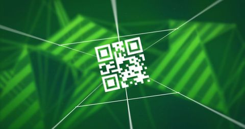 Abstract green qr code and digital network connections