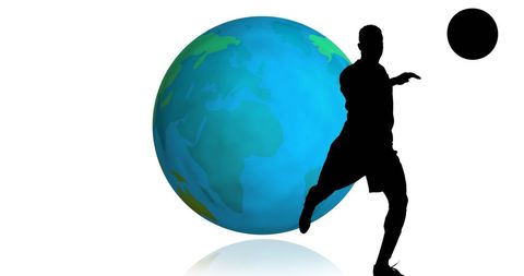 Football Player Silhouette in Motion with Planet Earth Symbolism