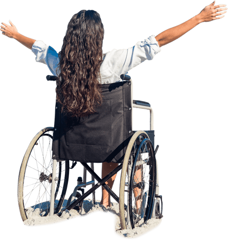 woman in wheelchair with arms raised in joy on transparent background - Download Free Stock Videos Pikwizard.com