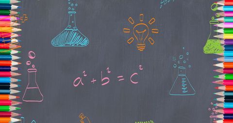 Creative Chalkboard with Science Icons and Pythagorean Formula - Download Free Stock Images Pikwizard.com