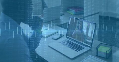 Businessperson Working on Virtual Video Conference Call in High-Tech Office