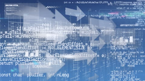 Abstract Digital Interface with Data Processing Arrows