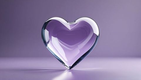 Shining purple glass heart reflecting minimalist elegance