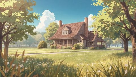 Charming wooden cottage in idyllic rural meadow