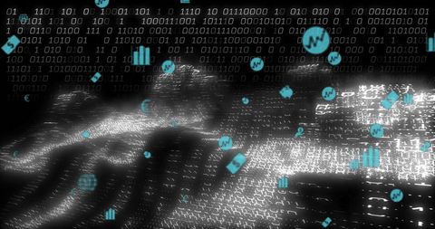 Futuristic Binary Data and Analytics Symbols in Digital Landscape - Download Free Stock Images Pikwizard.com