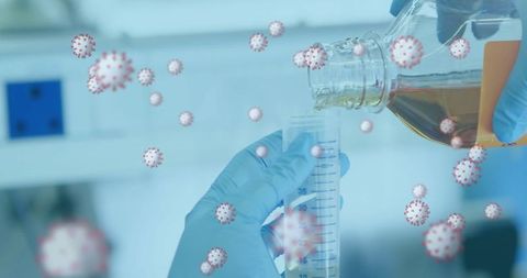 Lab Research Amid COVID-19 with Virus Cells Overlay