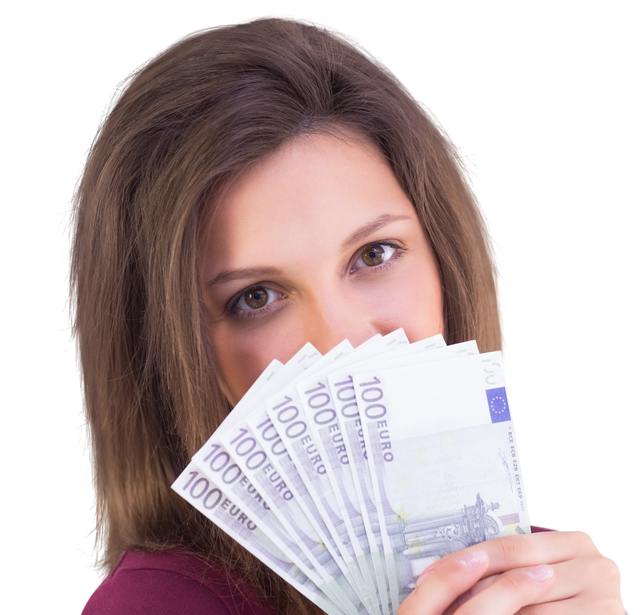 Woman Showing Fan of Euros Transparent Background - Download Free Stock Videos Pikwizard.com