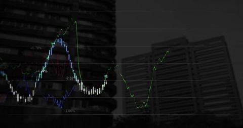 Abstract Financial Data Graph Over Modern City Buildings