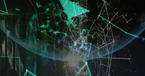 Global network of connections floating over planet earth