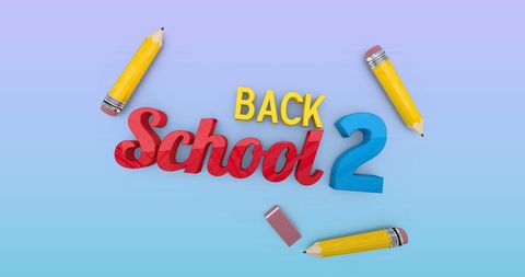 Back to School Text with Pencils and Erasers on Blue Gradient - Download Free Stock Images Pikwizard.com