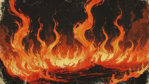 Vibrant abstract hell waves of fire in fiery void