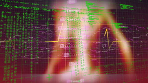 Digital Human with Heartbeat and DNA Overlay in Coding Background