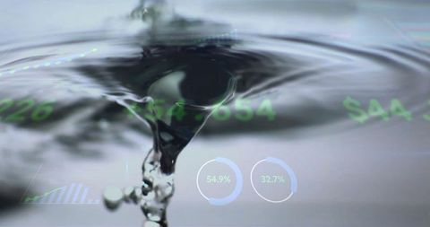 Futuristic Water Vortex with Financial Data Overlay