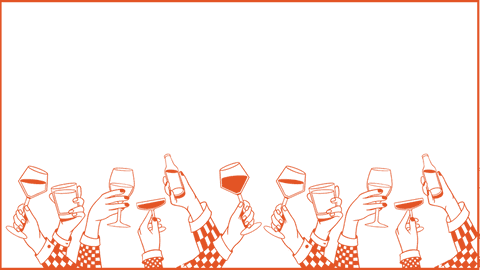 Hands holding various glasses on transparent background
