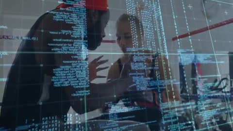 Boxing Training in Gym with Digital Code Overlay