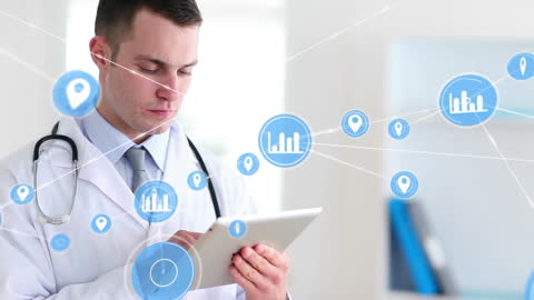Doctor Utilizing Digital Tablet with Healthcare Data Analytics