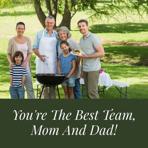Happy family enjoying barbecue in park during celebration